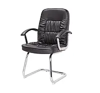 Кресло конференционное на полозьях Лекко CF черное офисное из экокожи с нагрузкой до 120 кг