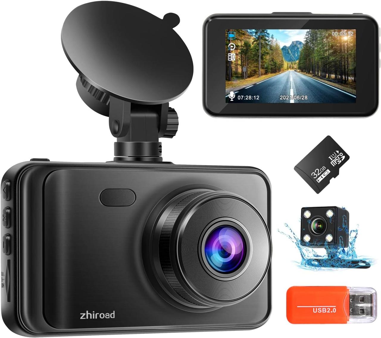 Відеореєстратор спереду та ззаду з SD-картою 1080P FHD на 32 ГБ для автомобільної подвійної відеореєстратора з нічним баченням, ци, фото 1