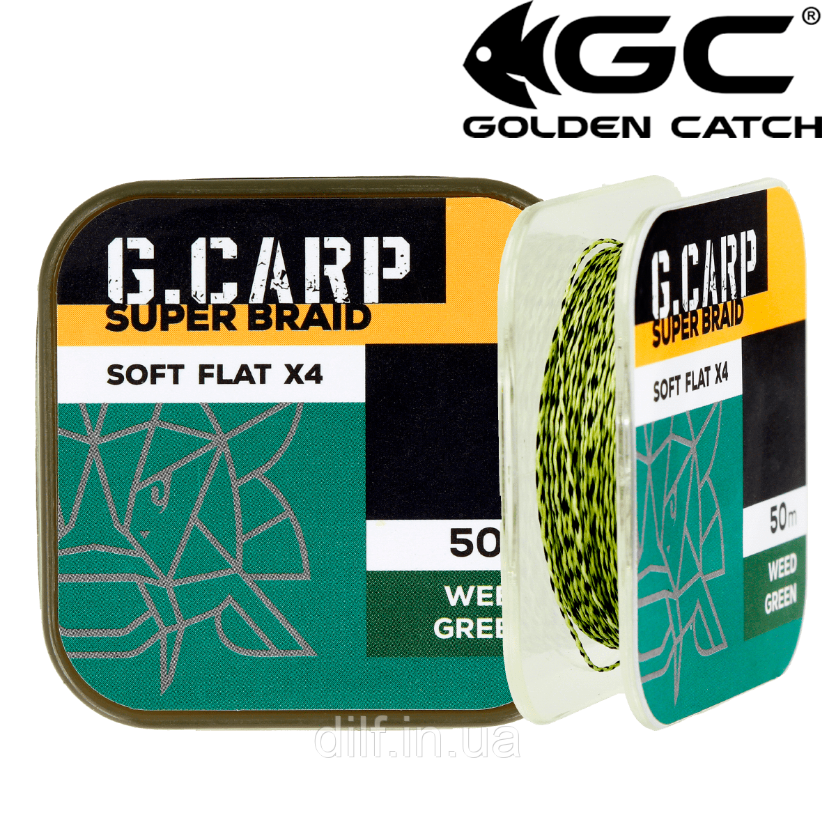 Повідковий матеріал GC G.Carp Super Braid Soft Flat X4 50м 35lb Weed Green, фото 1