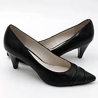 Туфли женские классические кожаные чёрные с острым носком см размеры 40. Conni код-(5956)