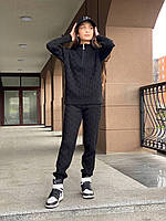 Теплий трикотажний костюм на дівчинку штани і светр чорного кольору р.122-158