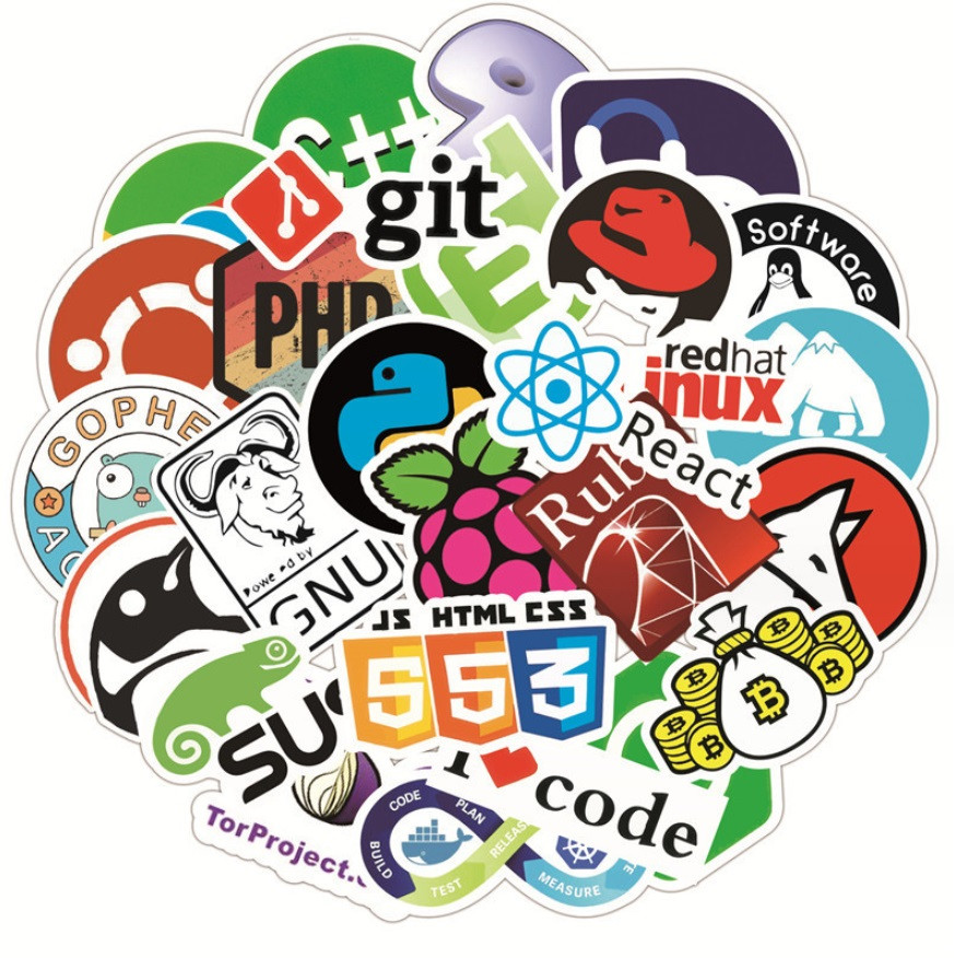 Стікерпак вінілові наліпки МЕРЕЖА програмування стікери 50 шт, фото 1