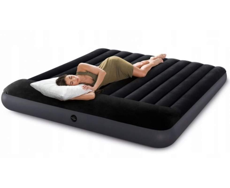 Надувний двомісний великий матрацс з підголовником 64144 Pillow Rest Intex 183х203х25 см, чорний