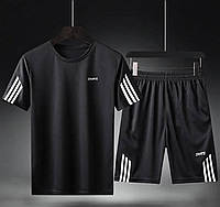 Комплект шорти+футболка для чоловіків у розмірі L, чоловіча футболка і шорти з надписом sports з поліестеру чорний