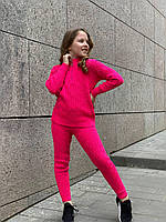 Вязаный спортивный костюм на девочку штаны и свитер розового цвета р.122-158