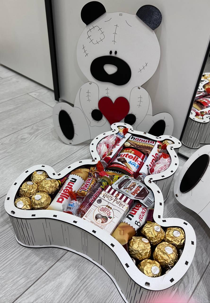 Романтический подарочный бокс Медвежонок, оригинальные подарки с конфетами любимой девушке в коробке - фото 7 - id-p2097948267