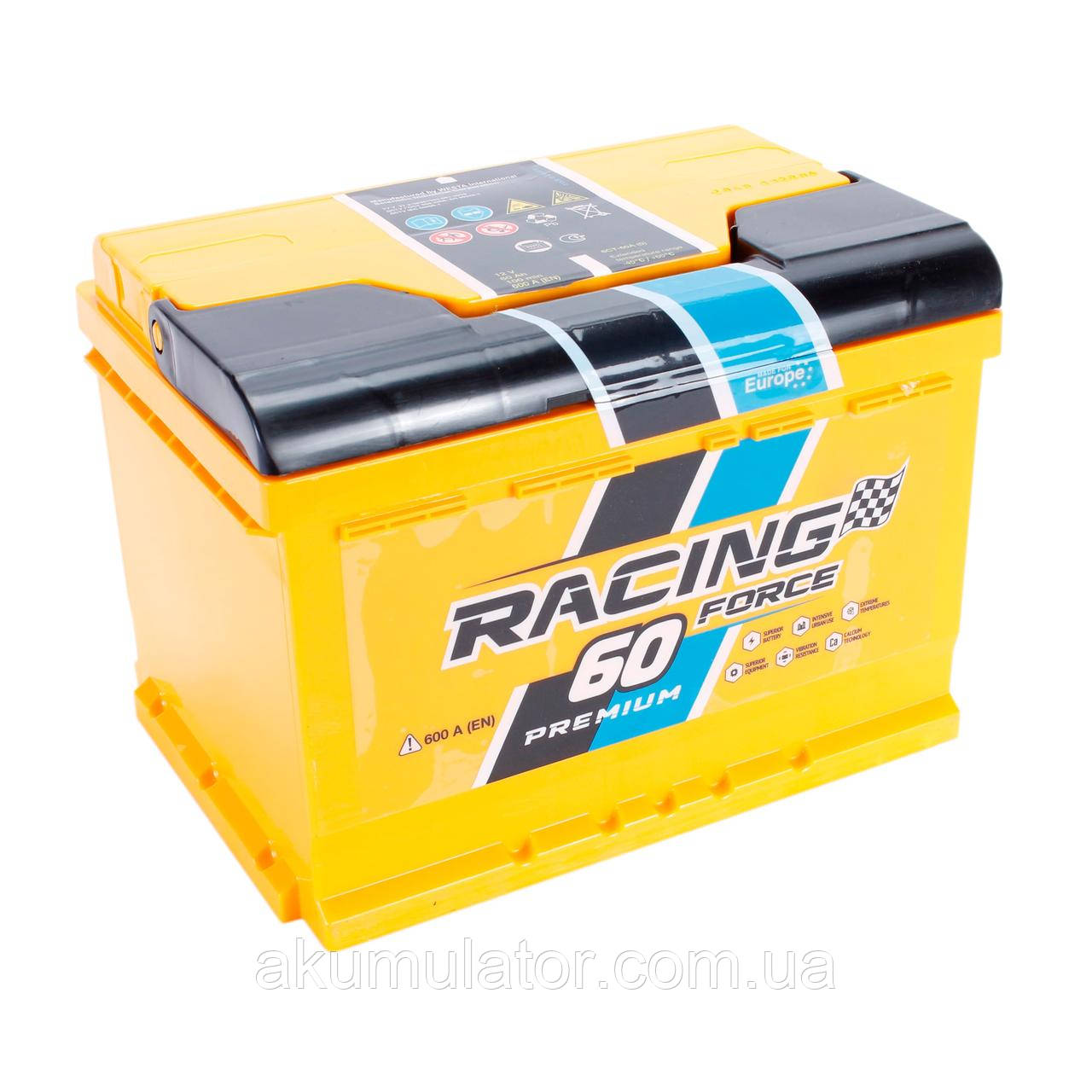 Акумулятор автомобільний FORCE RACING 60 Ah (R+) (600А), фото 1