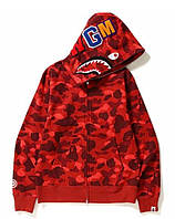 Красный худи Bape Shark Camo толстовка на молнии Full Zip кофта с капюшоном бейп мужская женская