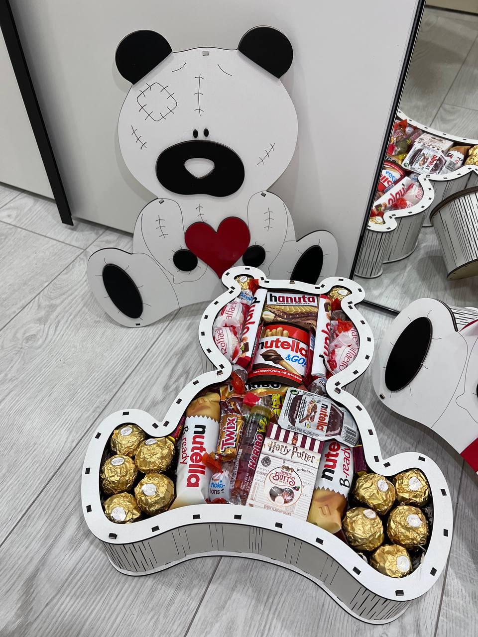 Романтический подарочный бокс Медвежонок, оригинальные подарки с конфетами любимой девушке в коробке - фото 5 - id-p2097973158