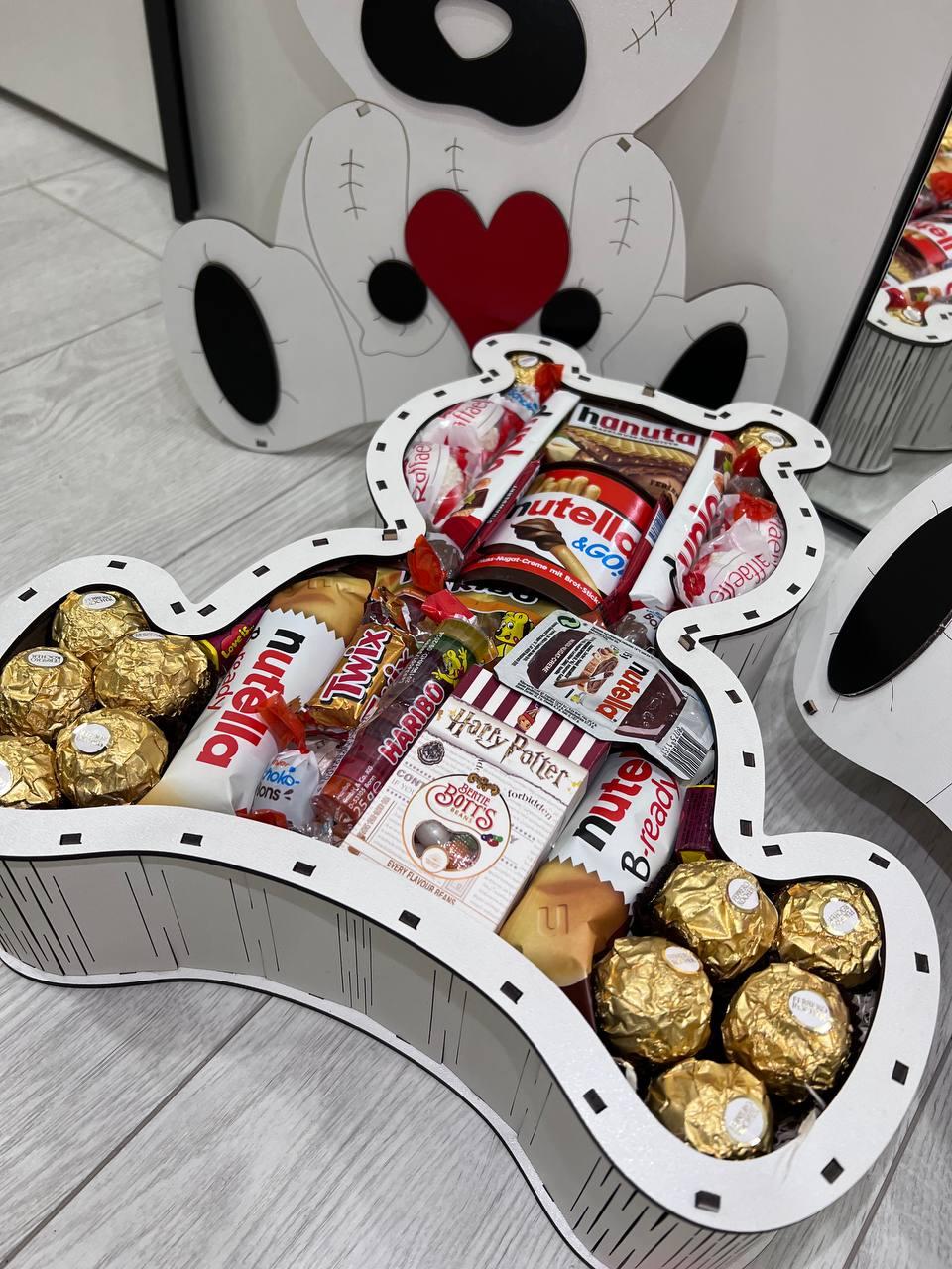 Романтический подарочный бокс Медвежонок, оригинальные подарки с конфетами любимой девушке в коробке - фото 8 - id-p2097973158