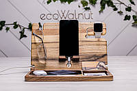 Органайзер деревянный для телефона Оригинальный подарок из дерева с личной гравировкой Индивидуальная гравировка, Apple watch
