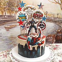 Декор для торта "Людина павук" " Капітан Америка" (пряники імбирні+цукрова картинка+цукрова паста)