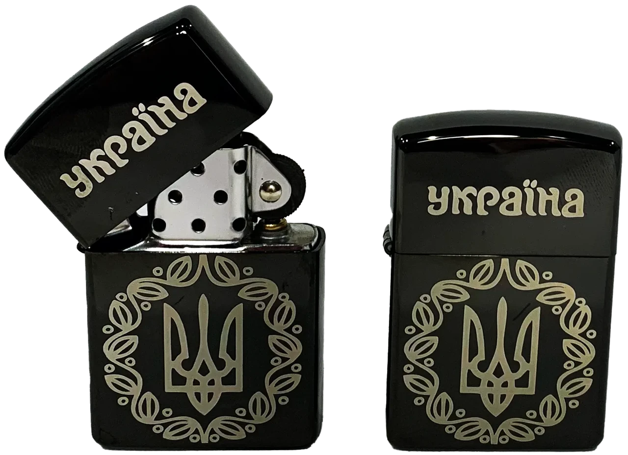 Бензинова запальничка Zorro "Україна Герб" на подарунок + комплектуючі в комплекті