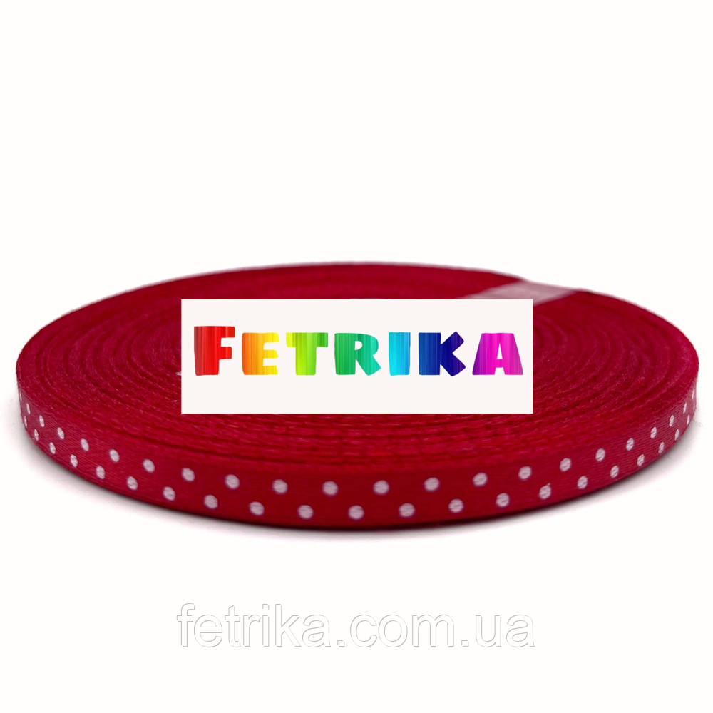 Стрічка атласна червона в білий горошок 0,6 см, фото 1
