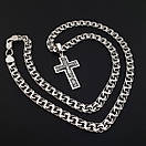 Срібна цепочка з хрестиком чоловіча. Срібний хрестик Спаси Збережи і цепочка бісмарк на шию. Довжина 55 см, фото 10
