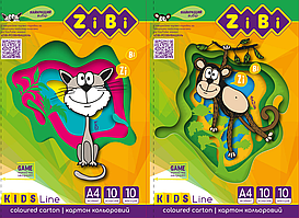 Картон кольоровий, А4, 10 кольорів – 10 аркушів, 230г/м2, KIDS Line
