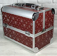 Бьюти кейс алюминиевый чемодан с ключем красный стразы цветыдля мастеров