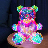 Ночник Медведь с розовым сердцем 3D Love Bear с LED подсветкой в подарочной коробке с USB кабелем и адаптером