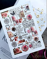 Фольгированный слайдер дизайн для ногтей Richcolor цветы надписи бабочки