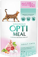 Влажный корм для котов Optimeal паучи Ягнята овощи в желе 85г