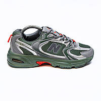 Мужские демисезонные кроссовки New Balance 530 (серые с зеленым) стильные спортивные кроссы 2557 Нью Беленс
