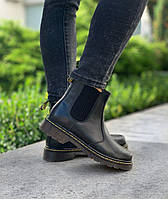 Женские стильные ботинки Dr. Martens Chelsea Black (черные) высокие повседневные ботинки 2057 Др Мартинс cross