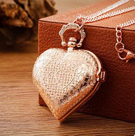 Карманные часы женские винтажные кварцевые на цепочке Сердце Love, Кулон часы сердце с длинной цепочкой