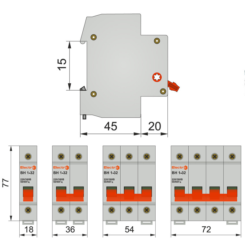 Выключатель нагрузки ВН1-32, 230/380В, 1Р 40A 230B Electro - фото 2 - id-p284387163