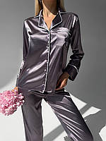 Шовкова жіноча піжама комплект сіра Victoria`s secret сорочка зі штанами атласна вікторія сікрет