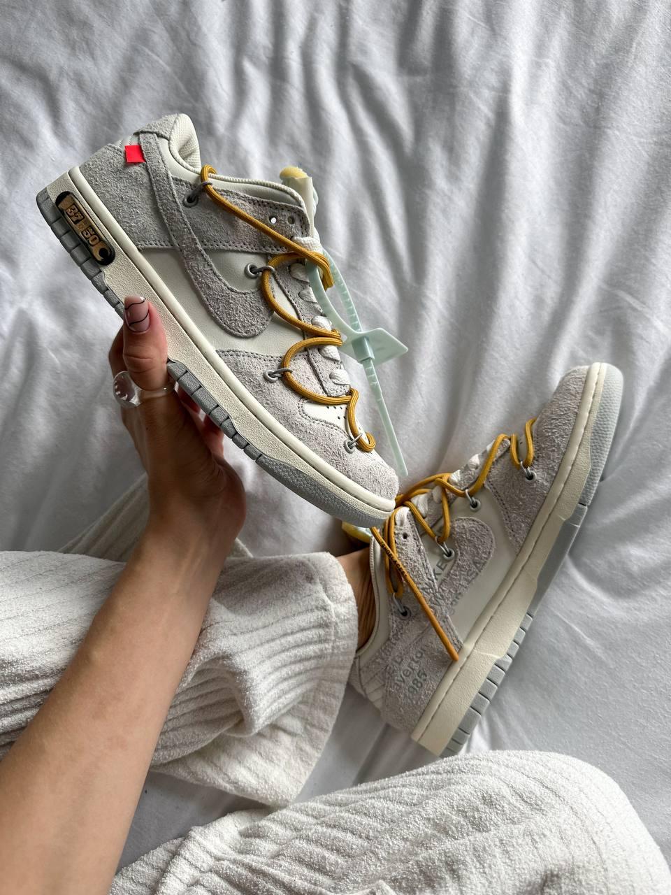 Чоловічі кросівки Nike Dunk Low Off-White Lot 37/50 (сіро-білі) повсякденні демісезонні кросівки N074 Найк vkross, фото 1