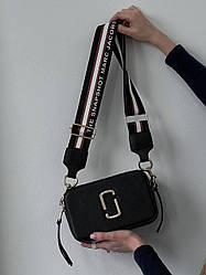 Жіноча сумка Marc Jacobs The Snapshot Black Gold Striped (чорна) модна сумочка для дівчини torba0238 vkross