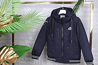 Демисезонная куртка юниор под резинку с капюшоном ADIDAS для мальчика 10-14 лет, цвет темно-синий