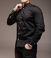 Стильная чорна сорочка "Modern" з довгими рукавами комір стійка