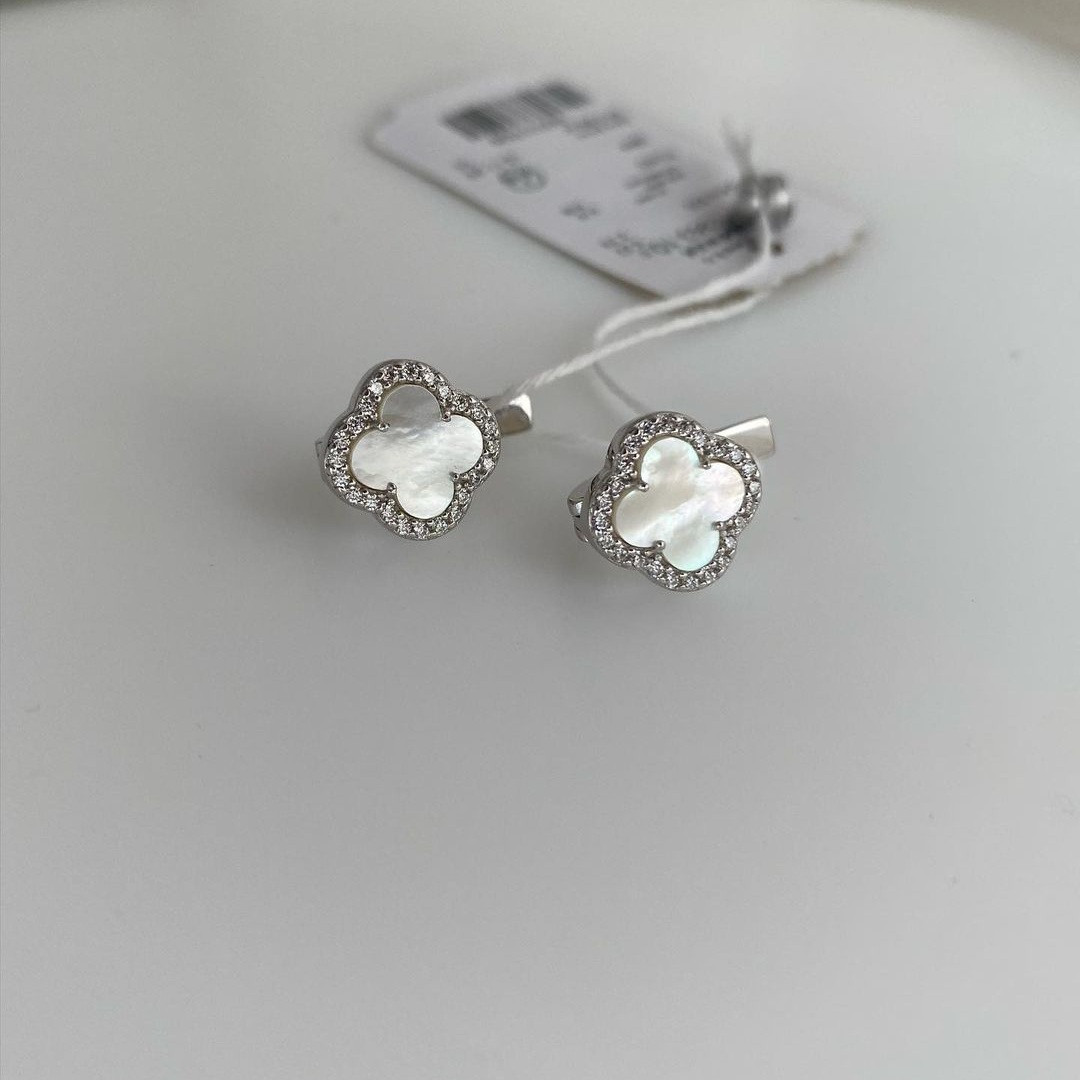 Срібні сережки Конюшина Перламутр 10 мм