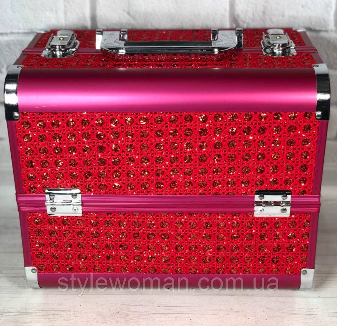 Бьюти кейс алюминиевый чемодан с ключом малиново красный стразы для мастера - фото 2 - id-p962651845