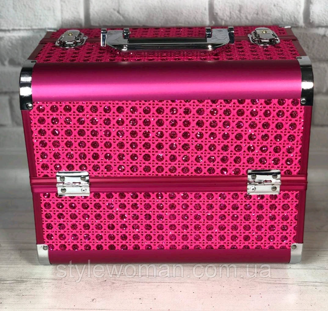 Бьюти кейс алюминиевый чемодан с ключем малиновый стразы для мастера - фото 2 - id-p962655106