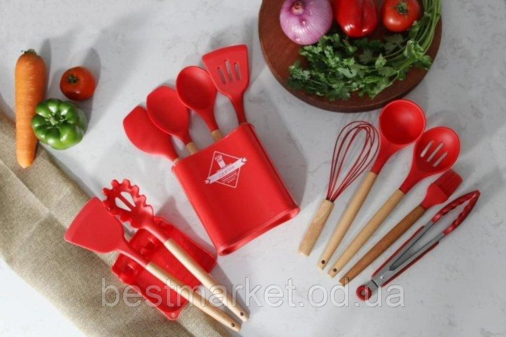 Набір Кухонний Прилад на підставці 13 в 1 Zepline ZP-053 Червоний