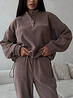 Флисовый срендовый повседневный теплый женский костюм худи+джогери: 42-44, 46-48