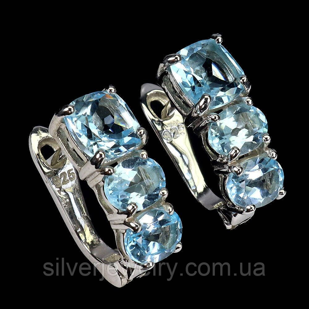 Срібні сережки з блакитним ТОПАЗОМ (натуральний) срібло 925 пр.
