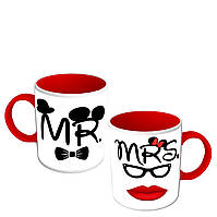 Парні чашки кольорові на подарунок чоловікові і дружині - Mr і Mrs