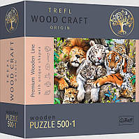 Пазлы фигурные из дерева Дикие кошки в джунглях 500 + 1 элементов Trefl