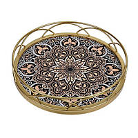 Піднос декоративний металевий з орнаментом, золотий диск, 32 см