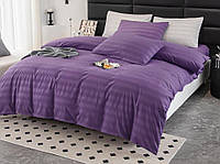 Однотонное постельное белье Сатин Страйп Epico ITALY Евро 200х220 простынь на резинке Фиолетовый