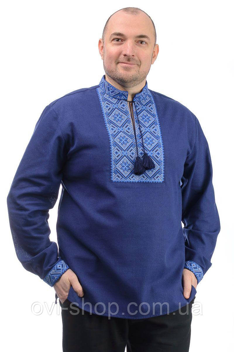 Чоловіча вишиванка льон «Етно» синій