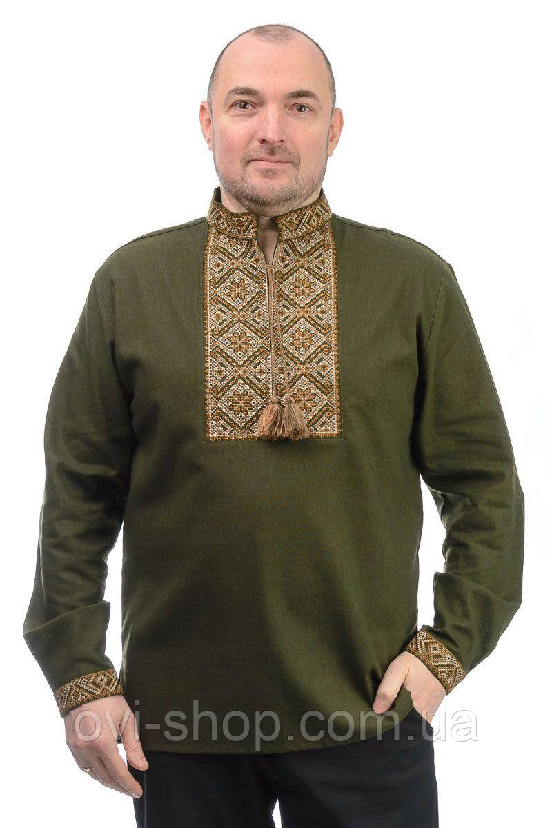 Чоловіча вишиванка льон «Етно» хакі, фото 1