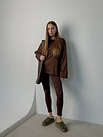 Теплый женский повседневный костюм (свитер + леггинсы); в расцветках и размерах Шоколадный, 42/44