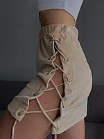 Велюровая женская бежевая юбка со шнуровкой сбоку (42-46 размер)