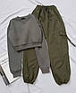Жіночий костюм кофта батнік + штани карго молодіжний моко бежевий графітовий хакі, фото 2