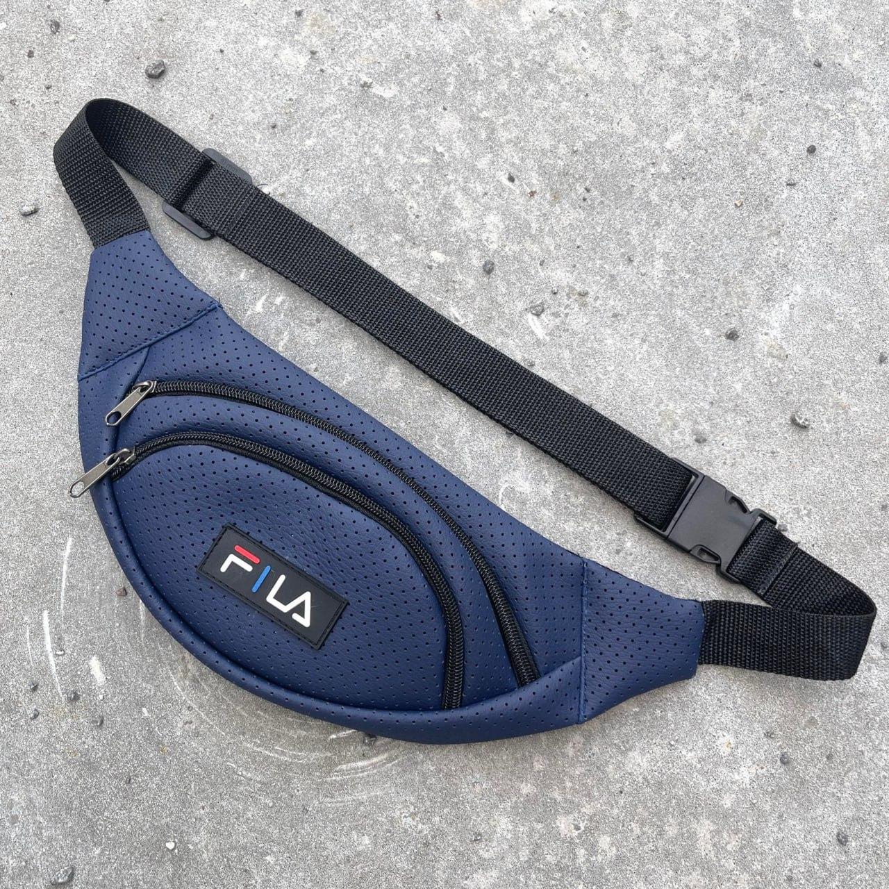 Бананка поясна шкіряна fila текстильна синя сумка через плече на пояс чоловіча жіноча філа