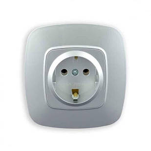 Розетка одинарна з заземленням срібло ELA 112-007-0006-020 HOROZ ELECTRIC